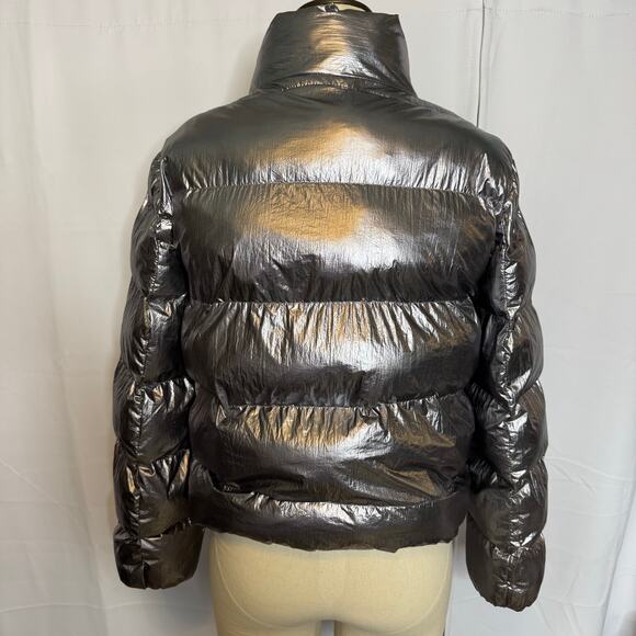 Who What Wear Metallic Silver Puffer Jacket Women’s Medium Shiny Winter Coat - Picture 3 of 6